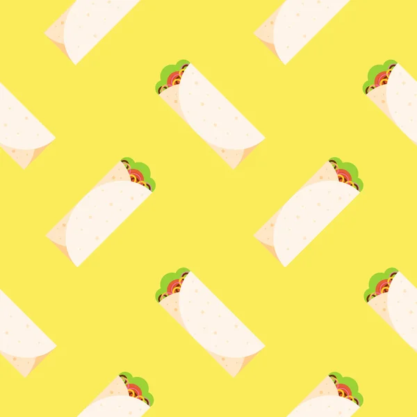 Burrito Patrón Inconsútil Diseño Plano Vector Ilustración — Vector de stock