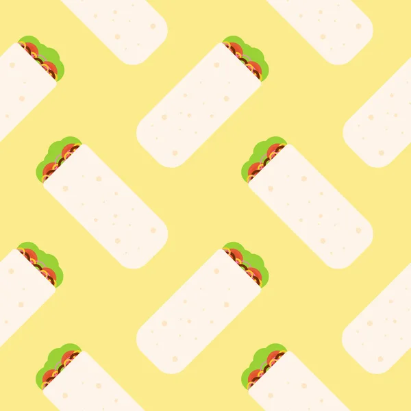 Burrito Patrón Inconsútil Diseño Plano Vector Ilustración — Vector de stock