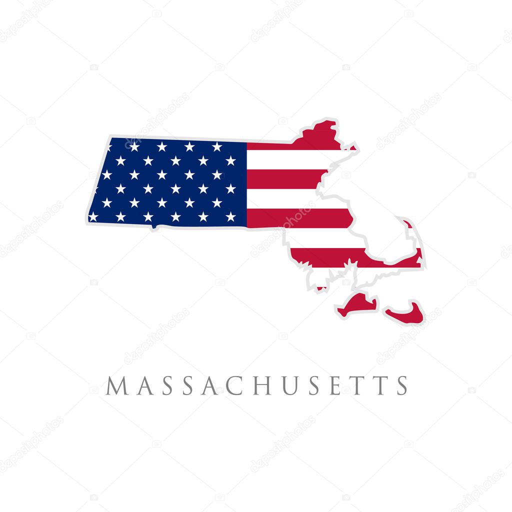 Shape of Massachusetts state map with American flag. vector illustration. can use for united states of America indepenence day, nationalism, and patriotism illustration. USA flag design