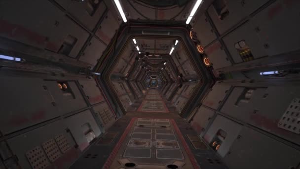 Nave Espacial Interior Animação Sobrevoo Sci Corredor Clipe Vídeo Excelente — Vídeo de Stock