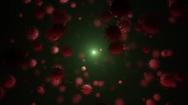 Flythrough Coronavirus Κόκκινα Και Πράσινα Σωματίδιαcovid Ροή Ασθενειών Στον Αέρα — Αρχείο Βίντεο