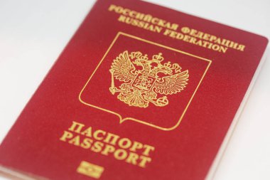 Rusya Federasyonu pasaportu. Rusya amblemi. Rus kimliği. Rusya 'nın arması