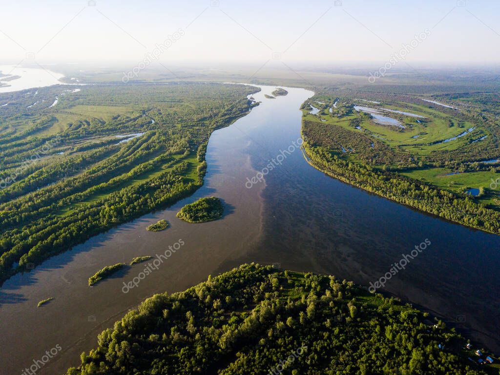 Vasyugan swamp from aerial view. The largest swamp in the world. Ob river basin. Tomsk region, Siberia, Russia