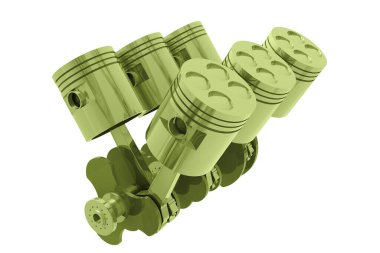 Beyaz arka planda motor pistonları 3D illüstrasyon 