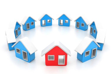 Beyaz arka plan 33D illüstrasyon üzerine emlak kavramı