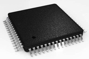 Beyaz arkaplan 3D illüstrasyonunda elektronik devre çipi