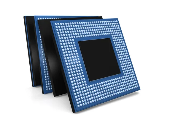 Beyaz arkaplan 3D illüstrasyonunda elektronik devre çipi