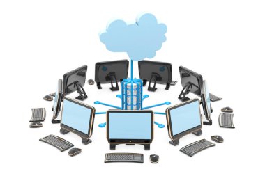 Beyaz arkaplan 33d oluşturucu üzerindeki bulut hesaplaması