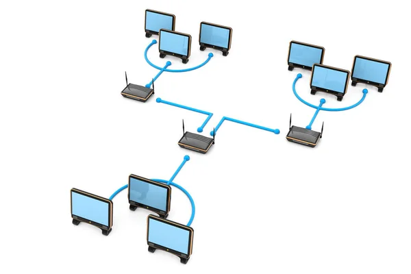 Rendering Della Rete Computer — Foto Stock