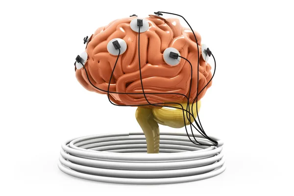 Сила Человеческого Разума Концепция Анализа Мозга Брейн Подключен Кабелям — стоковое фото