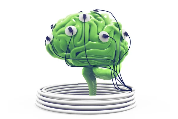 Det Mänskliga Sinnets Kraft Begreppet Hjärnanalys Hjärna Ansluten Till Kablarna — Stockfoto