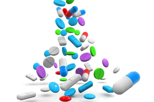 Falling colorful pills.3d render