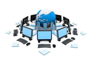 Bilgisayar ağı. İnternet teknolojisi. Güvenlik duvarı koruması. 3d hazırlayıcı