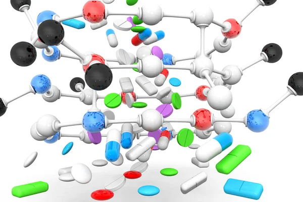 Medicina Com Molecules Render — Fotografia de Stock
