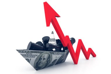 Petrol varilleri ve finansal tablolar. 3d oluşturma