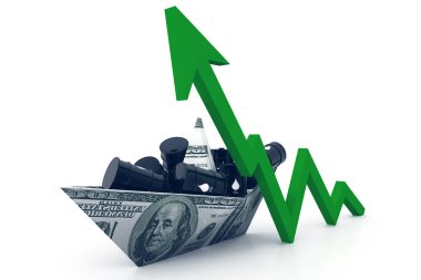Petrol varilleri ve finansal tablolar. 3d oluşturma
