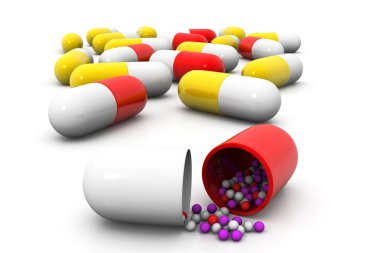 Kapsüller ya da haplar beyaz arka plan 33D görüntüleme 