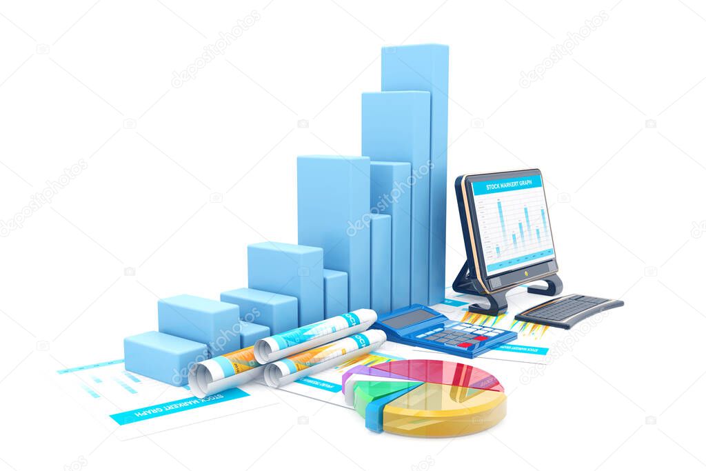 Business graph with chart. 3d rendering