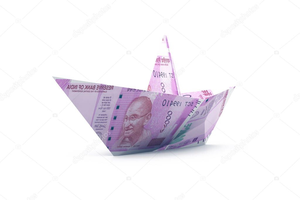 Ship made of Indian currency note. 3d render