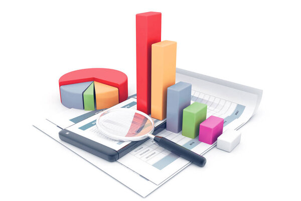 Бизнес-график и график. 3D рендеринг