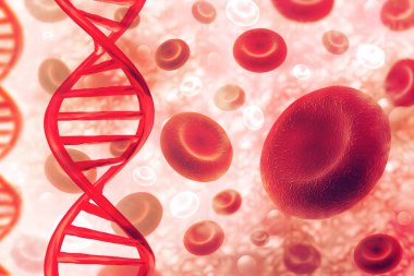 Bilimsel arka planda DNA kan hücresi. 3d illüstrasyon