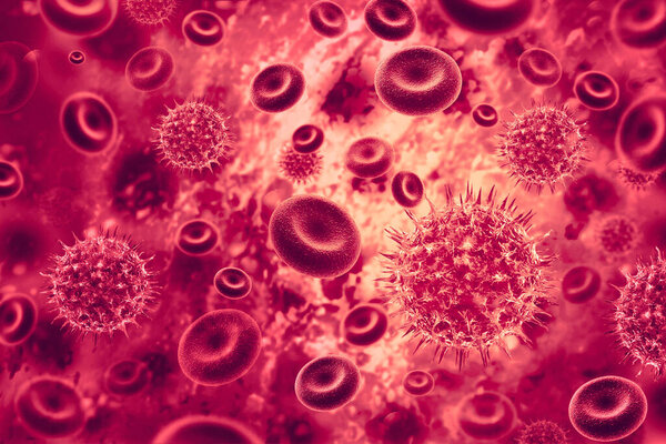 Virus infected blood cells. 3d illustration
