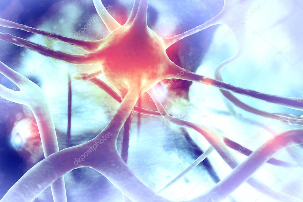 Neurons on scientific background. 3d illustration 