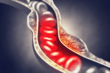 Atardamardaki kan hücreleri. 3d illüstrasyon