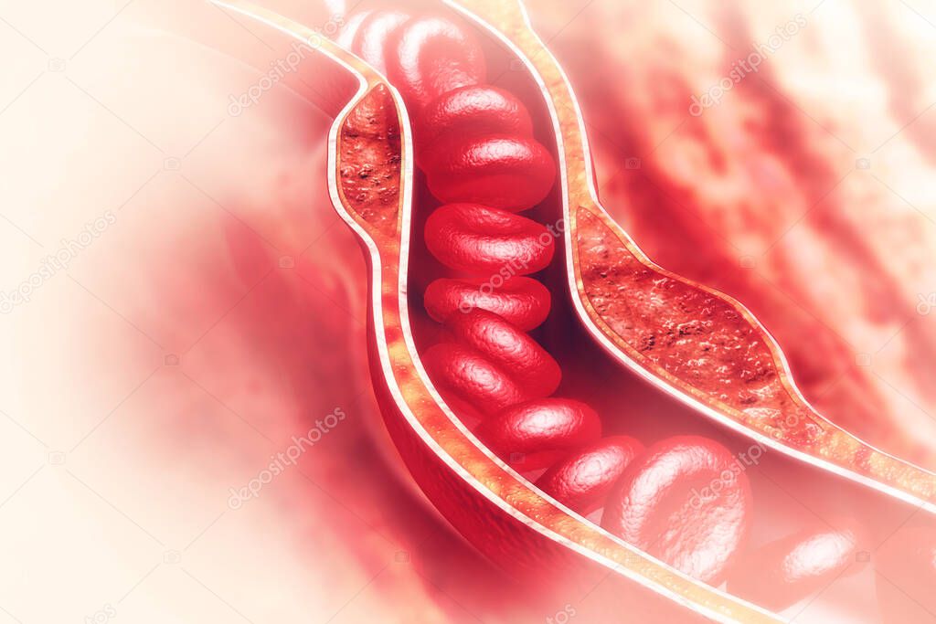 Blood cells in an artery. 3d illustration