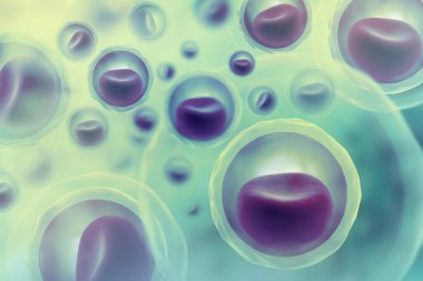 Bilimsel arka planda çekirdekli hücreler. 3d illüstrasyon