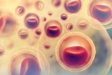 Bilimsel arka planda çekirdekli hücreler. 3d illüstrasyon