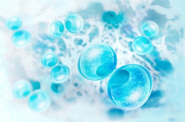 Bilimsel arka planda çekirdekli hücreler. 3d illüstrasyon