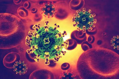 Virus infected blood cells. 3d illustration clipart