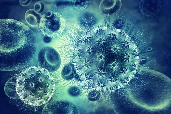 ウイルスに感染した血液細胞 3Dイラスト — ストック写真
