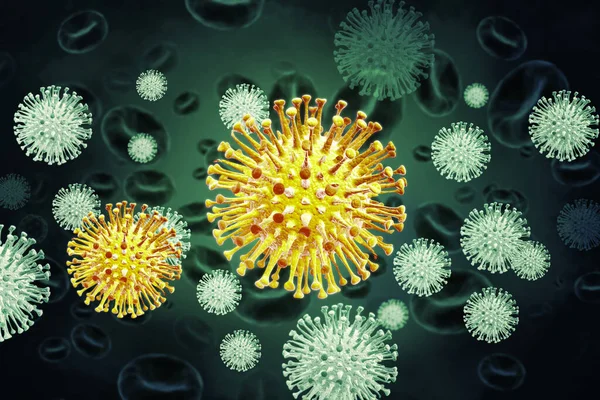 Virus infected blood cells. 3d illustration