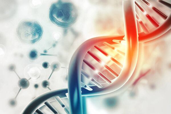 DNA cell on scientific background. 3d illustration