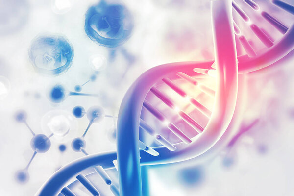 DNA cell on scientific background. 3d illustration