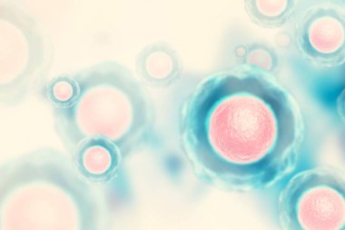 Bilimsel arka planda çekirdekli hücreler. 3d illüstrasyon