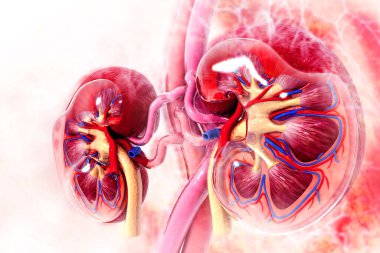Bilimsel arka planda insan böbreği kesiti. 3d illüstrasyon