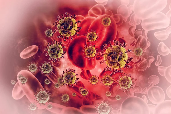 Virus infected blood cells 3d illustration