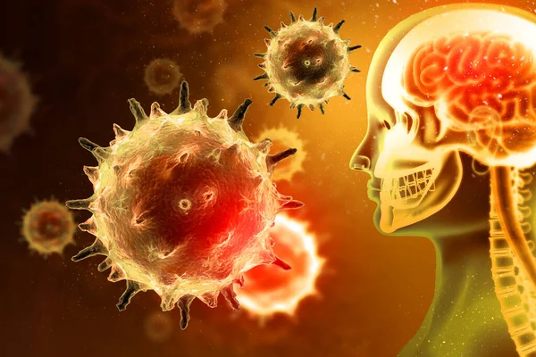 Virus Bacterias Que Atacan Cerebro Humano Enfermedad Viral Ilustración — Foto de Stock
