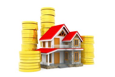 Emlak konsepti. yığınla madeni parası olan ev