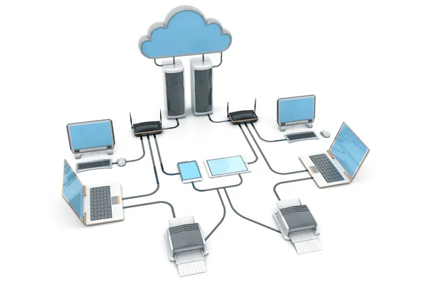 Dispositivi Cloud Computing Rendering — Foto Stock