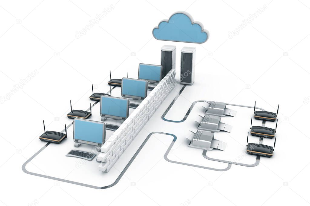 Cloud computing devices. 3d render