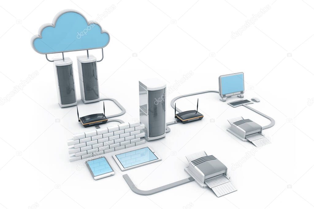 Cloud computing devices. 3d render