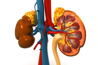 Human kidney cross section. 3d illustration clipart