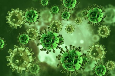 Viral hastalık, virüs, bakteri, hücre, 3 boyutlu illüstrasyon