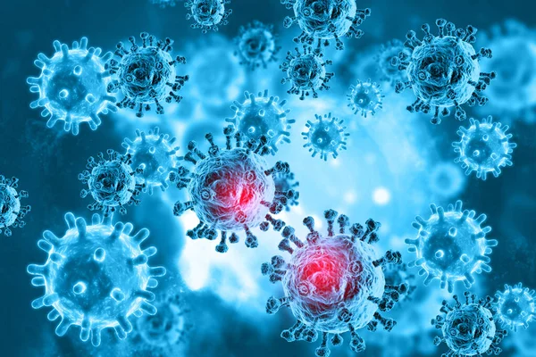 Viral hastalık, virüs, bakteri, hücre, 3 boyutlu illüstrasyon