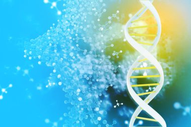 Bilimsel arka plan 33d illüstrasyonunda DNA molekülleri 