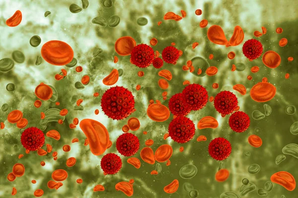 Virus infected blood cells.3d illustration